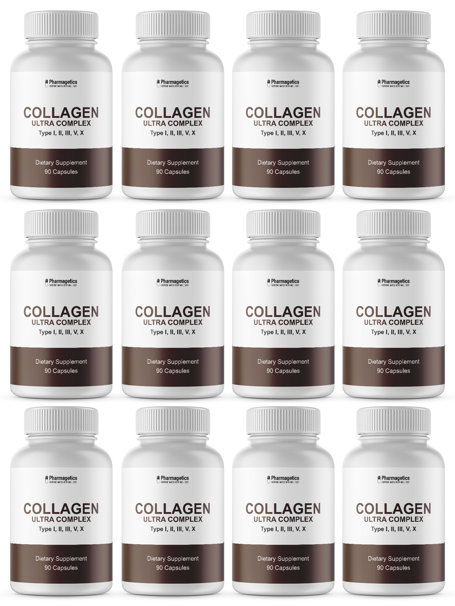 Collagen Ultra Complex Types I, II, III, V & X - 12 Bottles 1080 Capsules