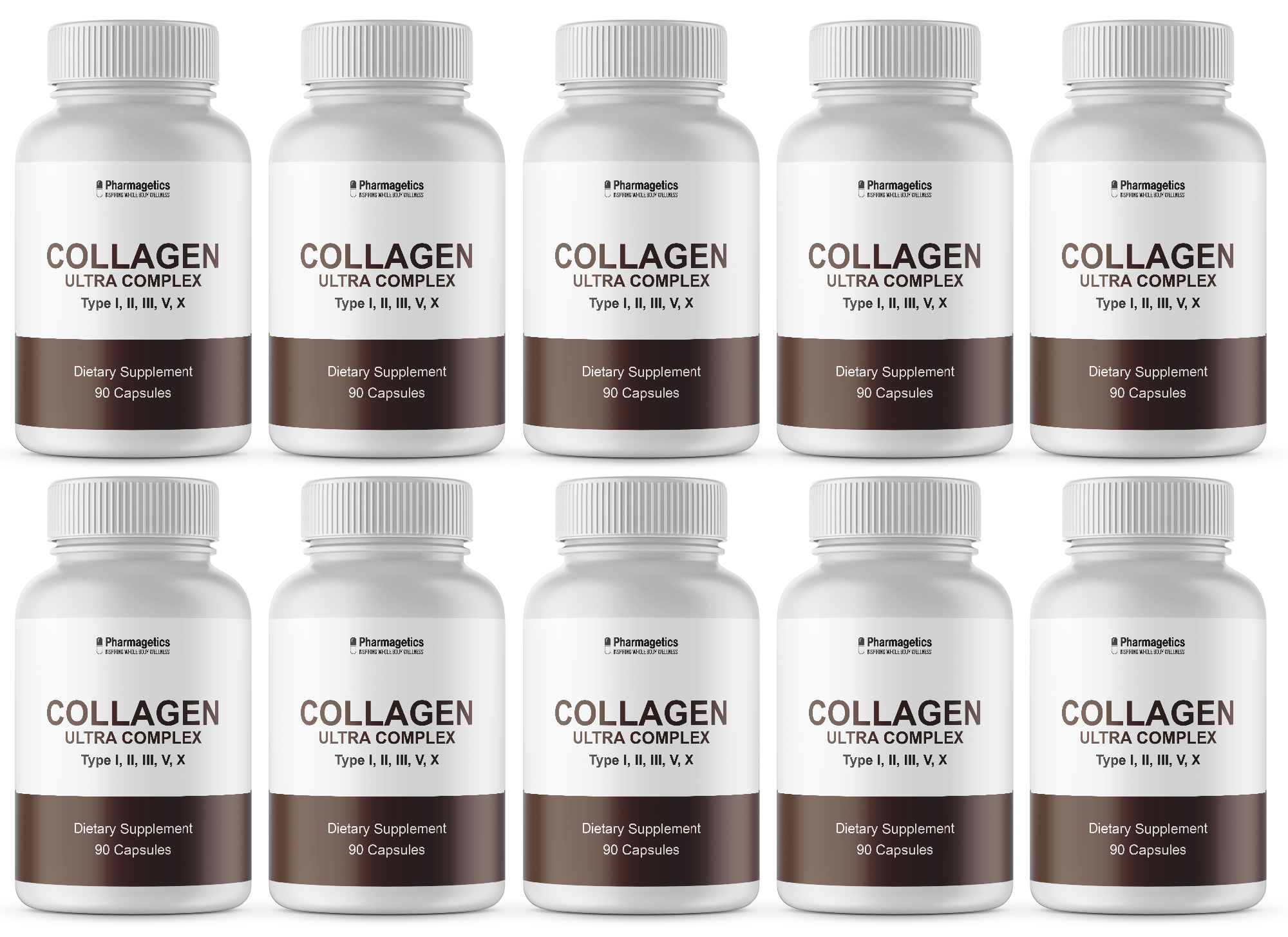 Collagen Ultra Complex Types I, II, III, V & X - 10 Bottles 900 Capsules