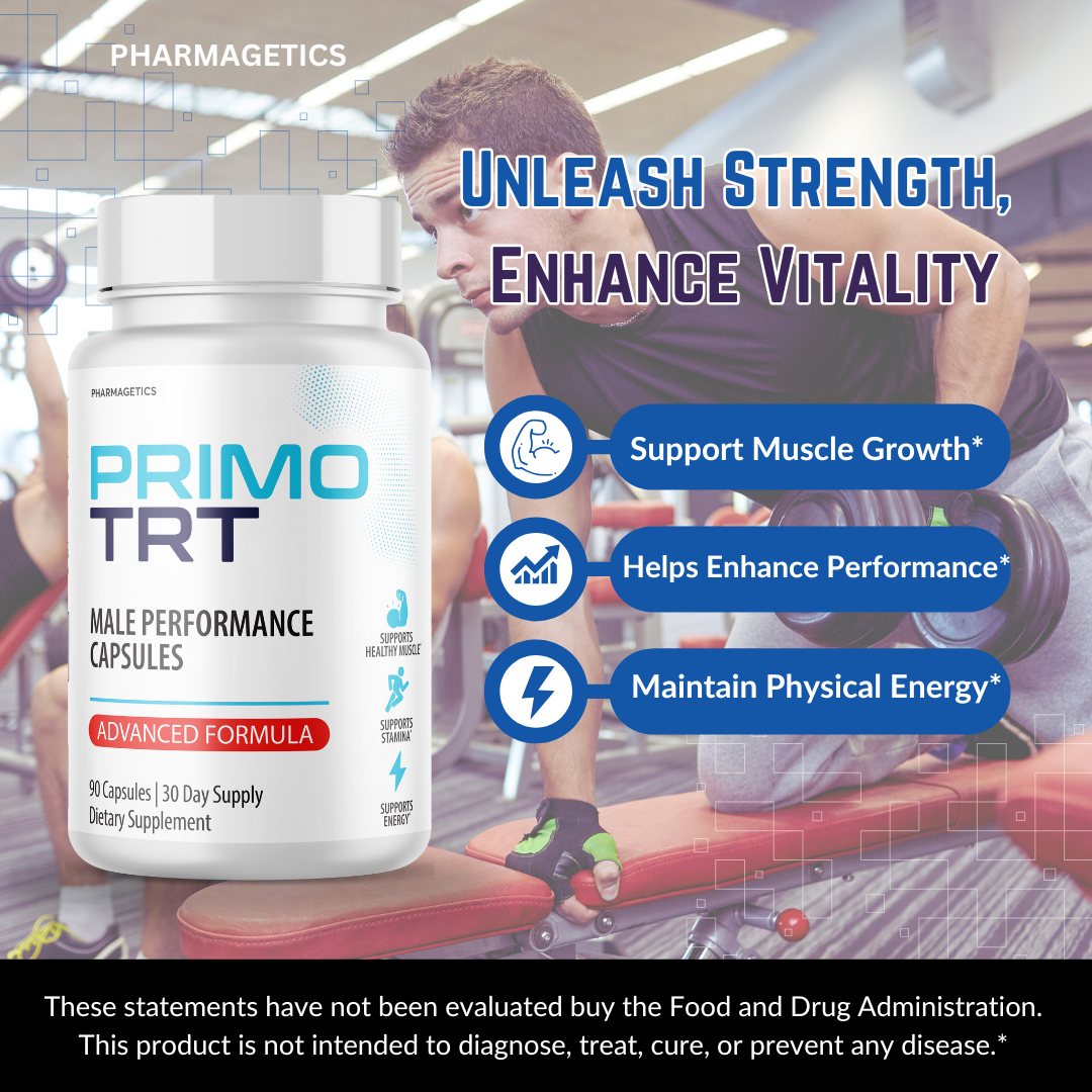 Primo TRT Male Performance Supplement, Muscle & Stamina Support- 4 Bottles
