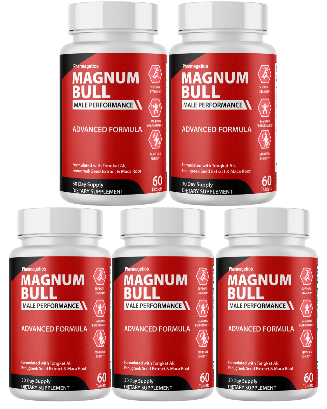 Magnum Bull Stamina Support For Men, Energy & Performance Formula   5 Bottles