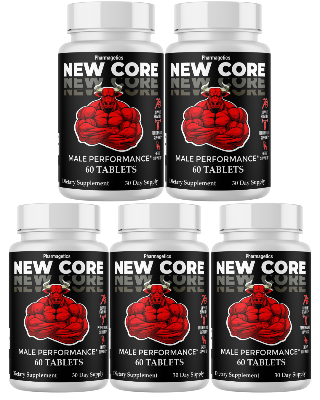 New Core  Male Stamina Support, Performance Supplement  5 Bottles