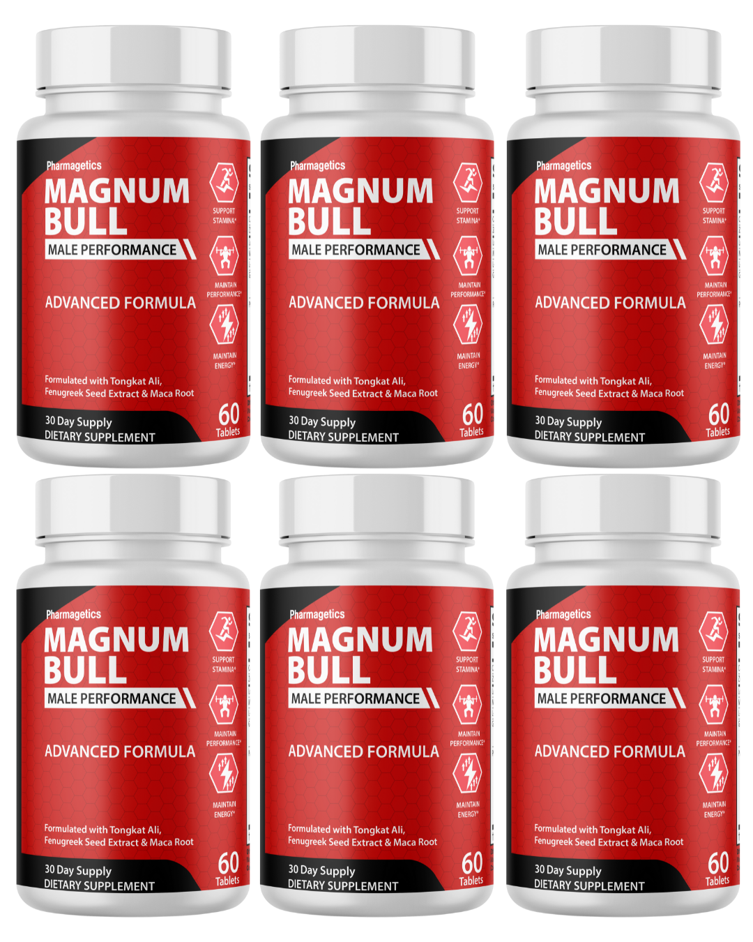 Magnum Bull Stamina Support For Men, Energy & Performance Formula   6 Bottles