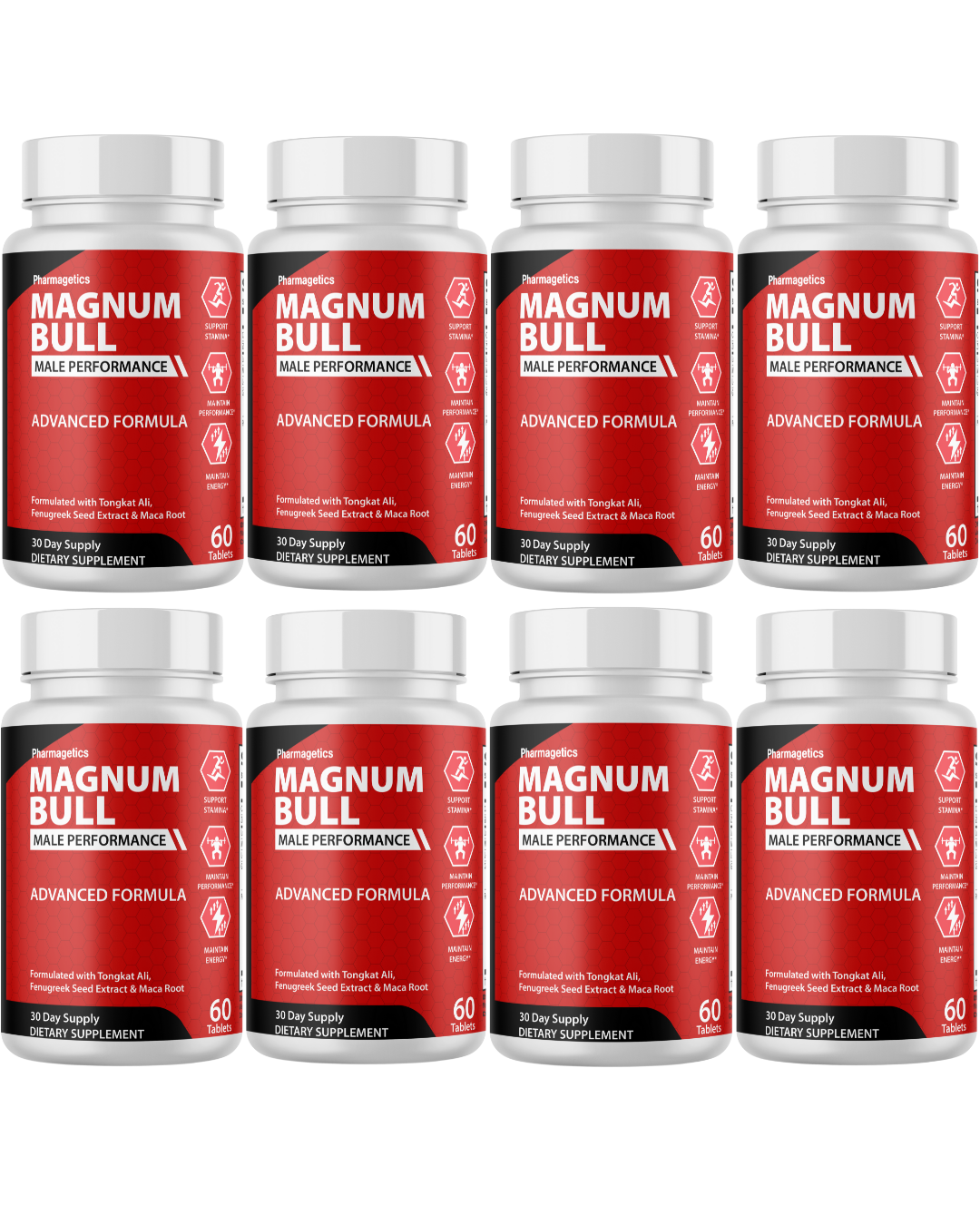 Magnum Bull Stamina Support For Men, Energy & Performance Formula   8 Bottles