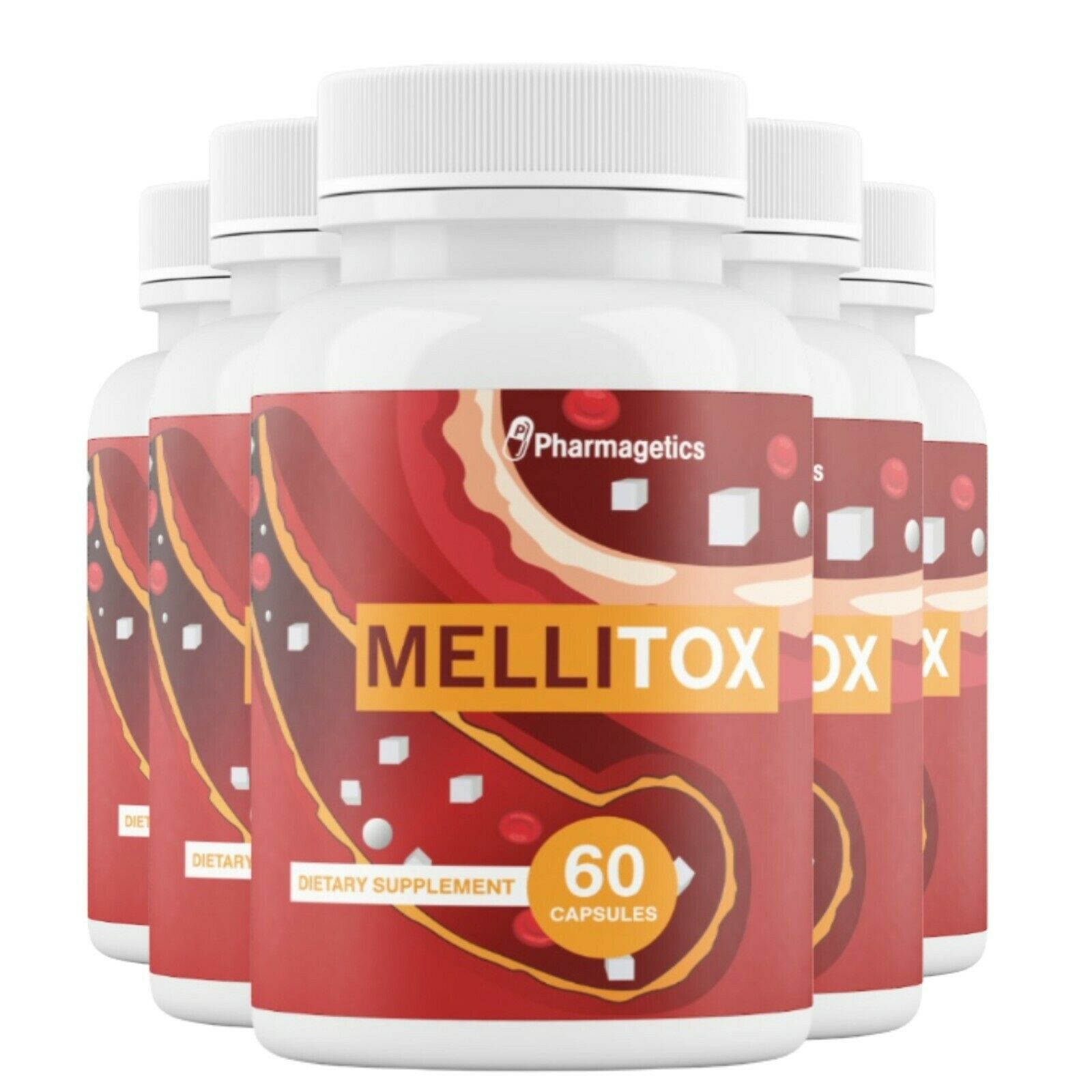 5 Mellitox Blood Sugar Support  - 5 Bottles 300 Capsules