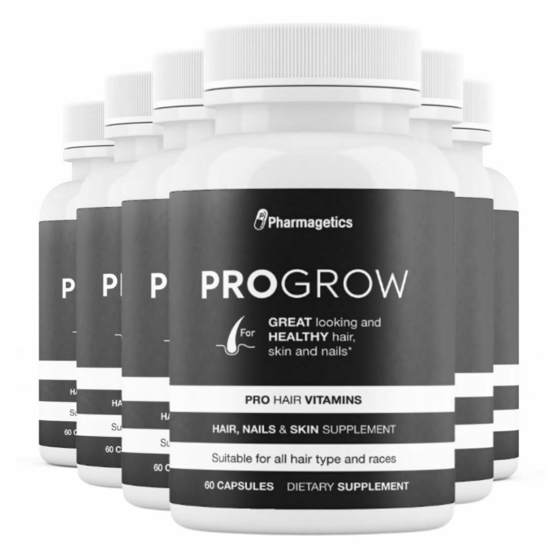 6 Bottles PROGROW for Great Looking and Healthy Hair Skin and Nails 60 Capsules