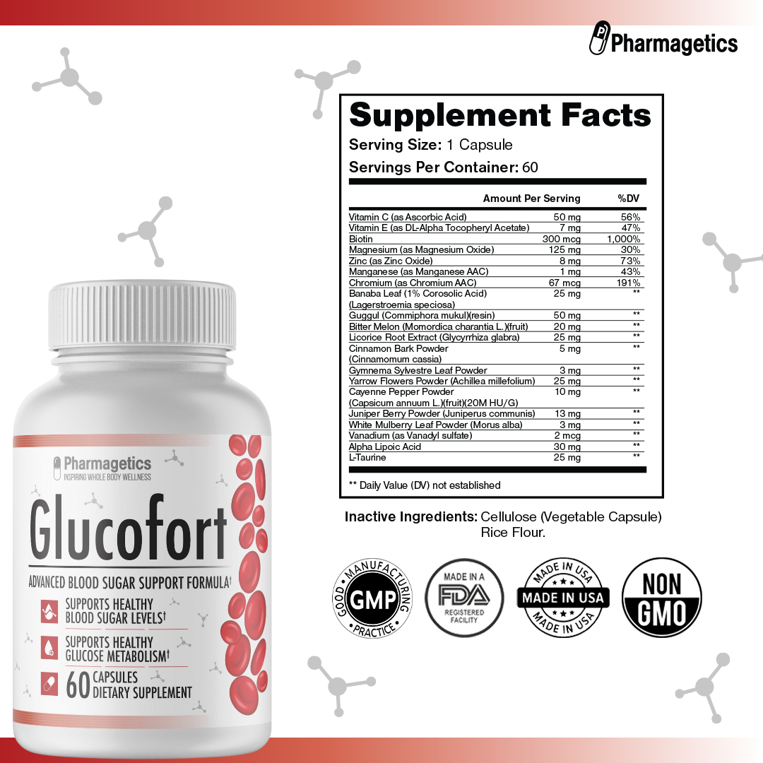 Glucofort Advanced Formula Cholesterol Blood Sugar Glucose Support 60 Capsules