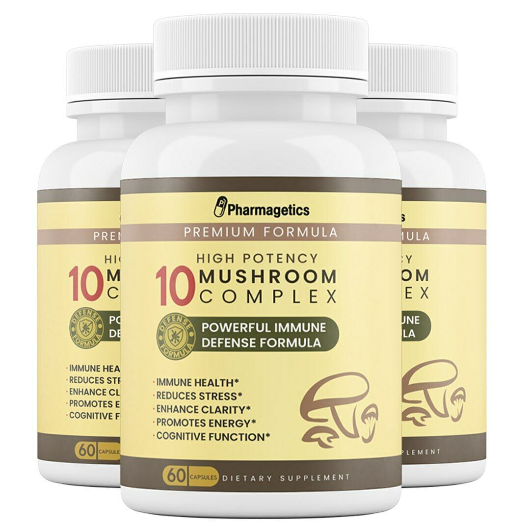 3 High Potency 10 Mushroom Complex-60 Capsules. 3 Bottles-180 Capsules